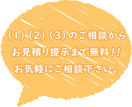 (1)(2)(3)のご相談からお見積り提示まで無料！！お気軽にご相談下さい。