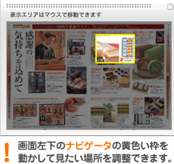 画面左下のナビゲータの黄色い枠を動かして見たい場所を調整できます。